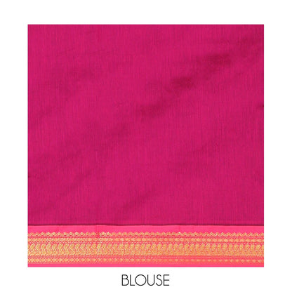 Pothys Black Kalyani Cotton Saree, Woven with Thread Buttas, Complemented by a Contrast Traditional Border, Traditional Pallu, and a Contrast Blouse