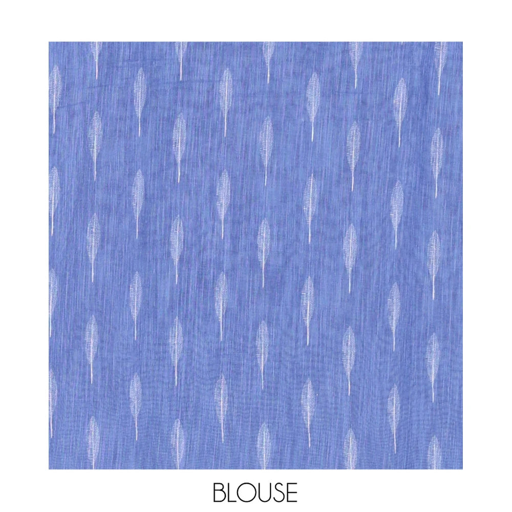 Pothys Blue Linen Cotton Saree Features Tree Print, a Zari Piping Border, and a Matching Blouse