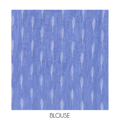 Pothys Blue Linen Cotton Saree Features Tree Print, a Zari Piping Border, and a Matching Blouse