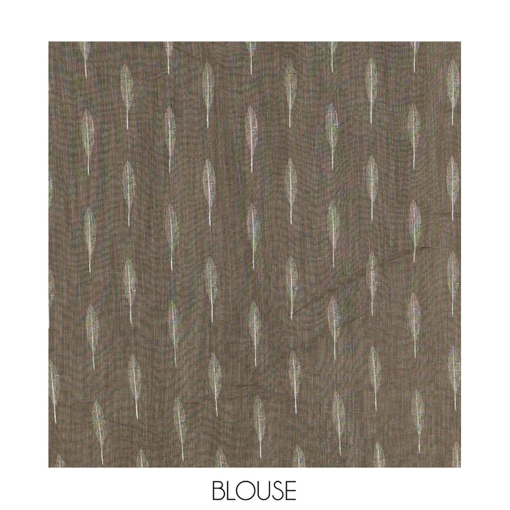Pothys Olive Green Linen Cotton Saree Features Tree Print, a Zari Piping Border, and a Matching Blouse
