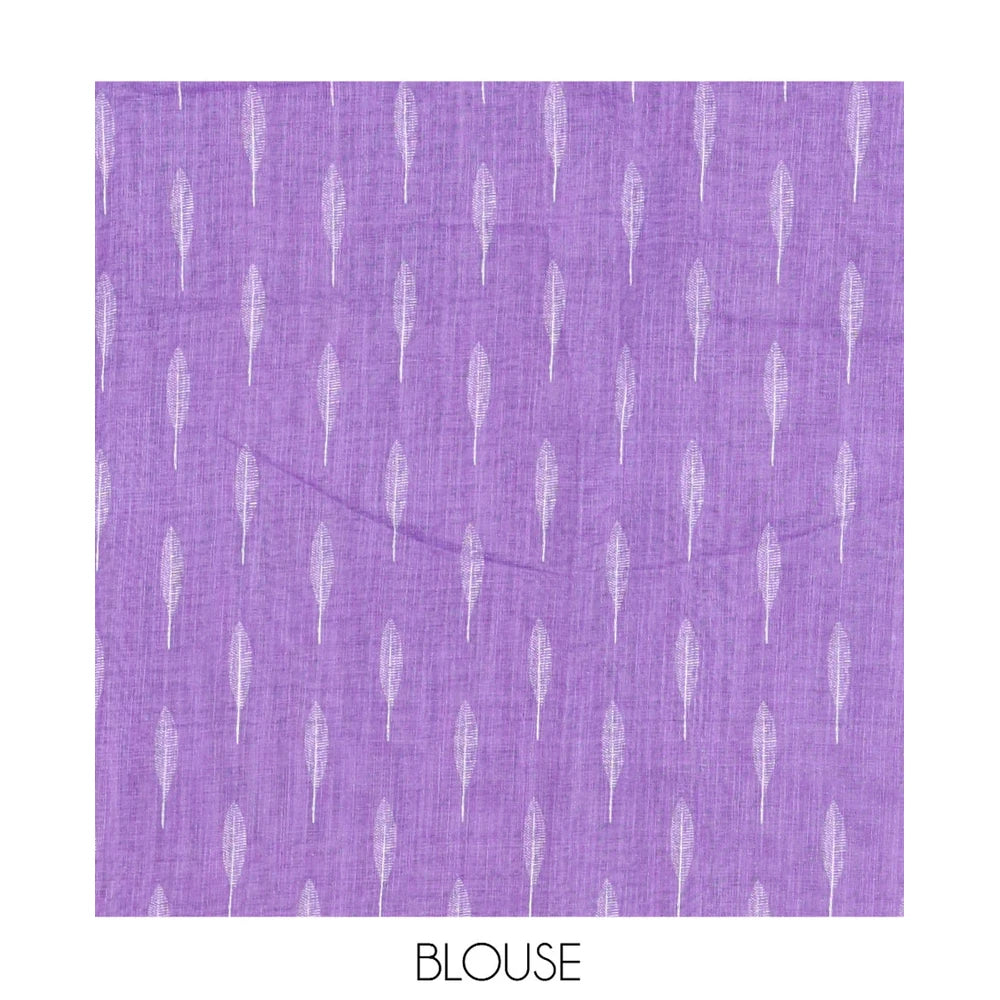 Pothys Violet Linen Cotton Saree Features Tree Print, a Zari Piping Border, and a Matching Blouse