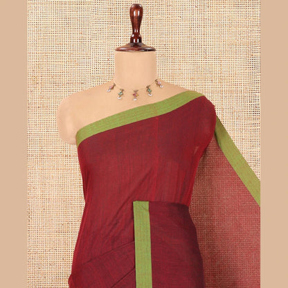 Pothys Maroon Plain Khadi Cotton Saree, a Contrast Border, a Self-Pallu, and No Blouse
