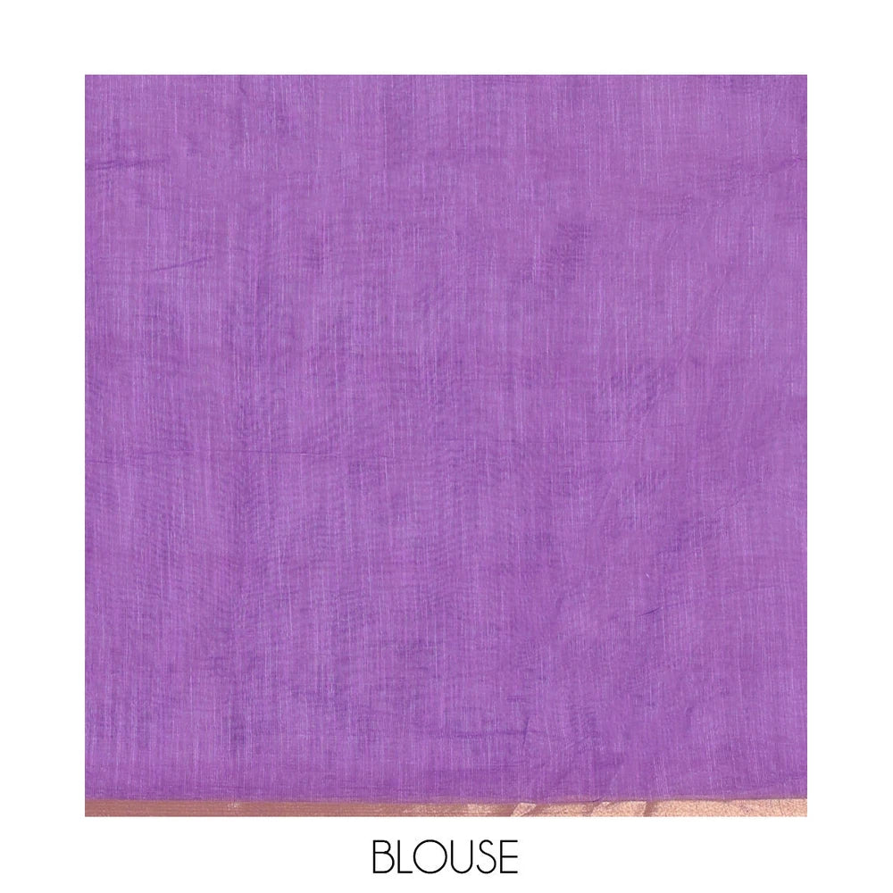 Pothys Borderless Violet Linen Cotton Saree, Geometric-Abstract Print and Contrast Blouse