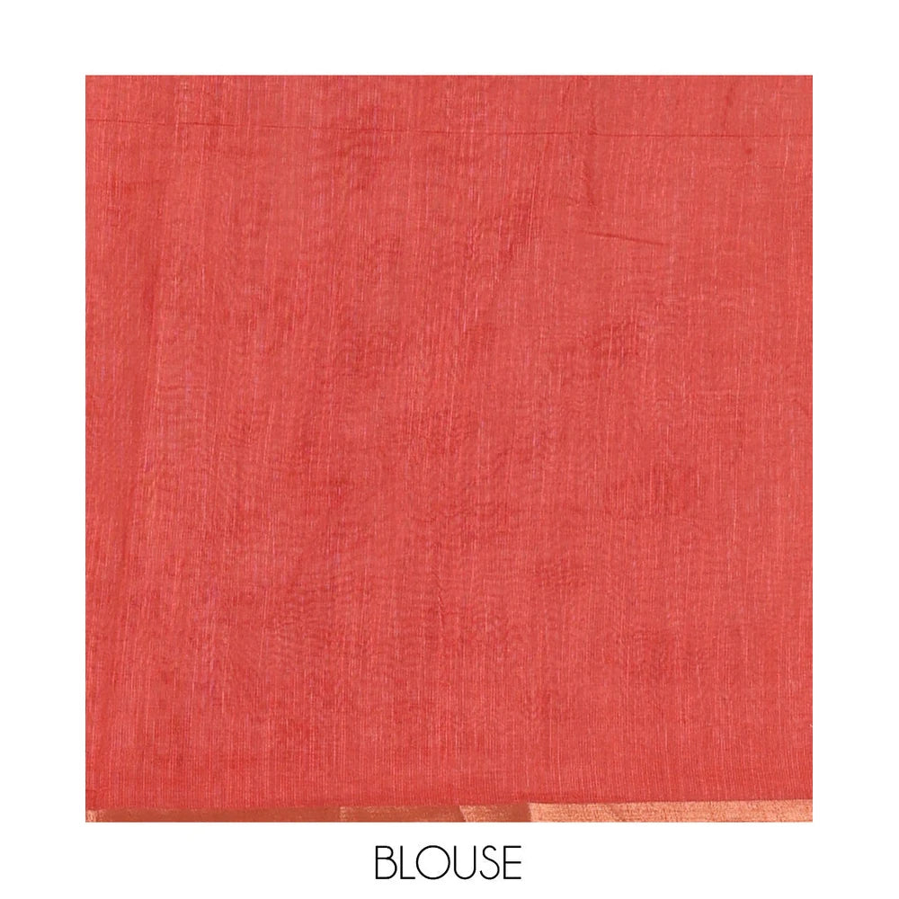 Pothys Borderless Rust Linen Cotton Saree, Geometric-Abstract Print and Contrast Blouse