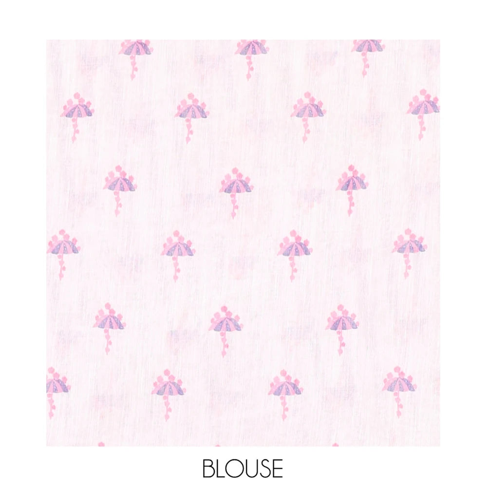 Pothys Borderless White-Violet Linen Cotton Saree, Adorned with Vertical Stripes, an Umbrella Print, and a Matching Blouse