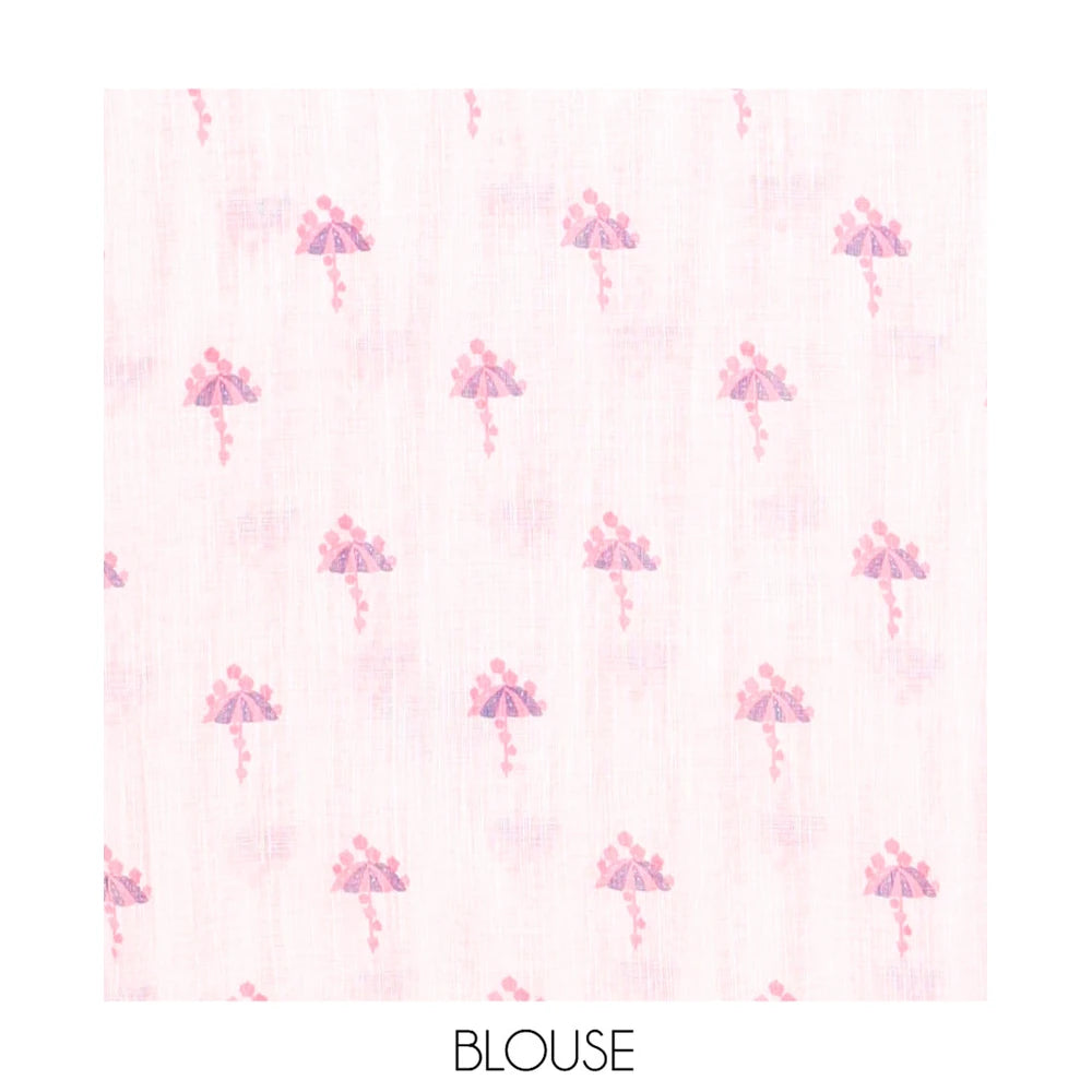Pothys Borderless White-Pink Linen Cotton Saree, Beautified with Vertical Stripes, an Umbrella Print, and a Matching Blouse