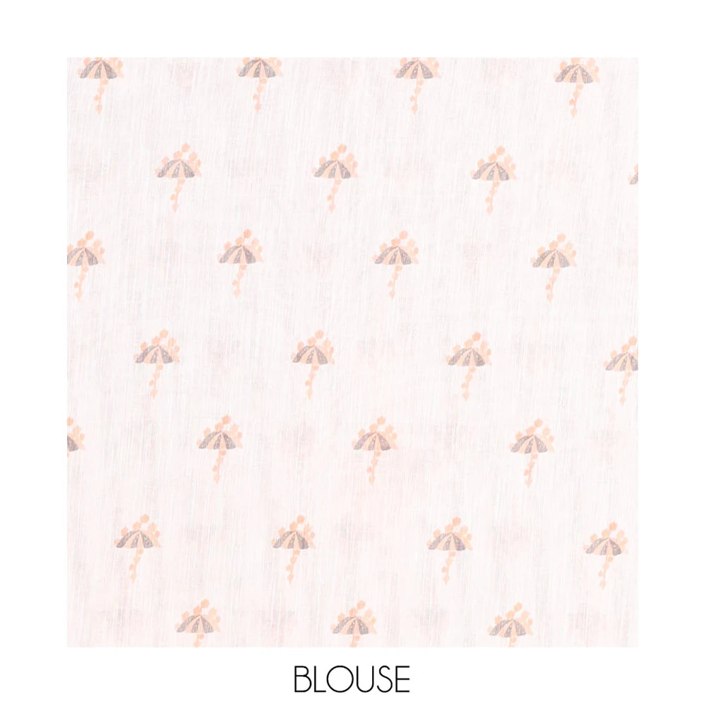 Pothys Borderless White-Brown Linen Cotton Saree, Elevated with Vertical Stripes, an Umbrella Print, and a Matching Blouse