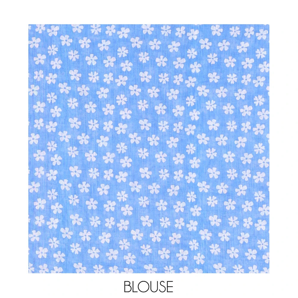 Pothys Blue Linen Cotton Saree Features Half-And-Half-Style Flower Motifs Print, a Piping Border, and a Matching Blouse