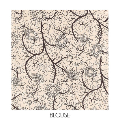 Pothys Blue-Grey Kalamkari Cotton Saree, Accentuated with Intricate Print, Complemented By Printed Border, Kalamkari Peacock Motifs Pallu, and a Matching Blouse