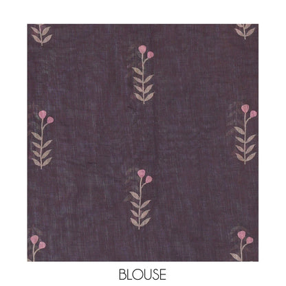 Pothys Borderless Dusky Rose Linen Cotton Saree with Leaf Print, a Contrast Leaf-Printed Pallu, and Contrast Blouse