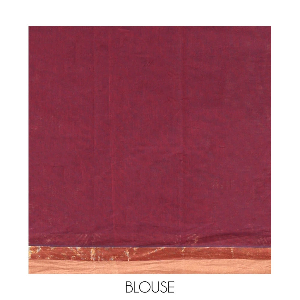 Pothys Maroon Kanchi Cotton Saree, Subtly Woven with Buttas, a Contrast Zari Border, Intricate Pallu, and a Matching Blouse