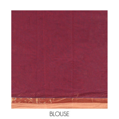 Pothys Maroon Kanchi Cotton Saree, Subtly Woven with Buttas, a Contrast Zari Border, Intricate Pallu, and a Matching Blouse