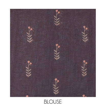 Pothys Borderless Brown Linen Cotton Saree with Leaf Print, a Contrast Leaf-Printed Pallu, and Contrast Blouse