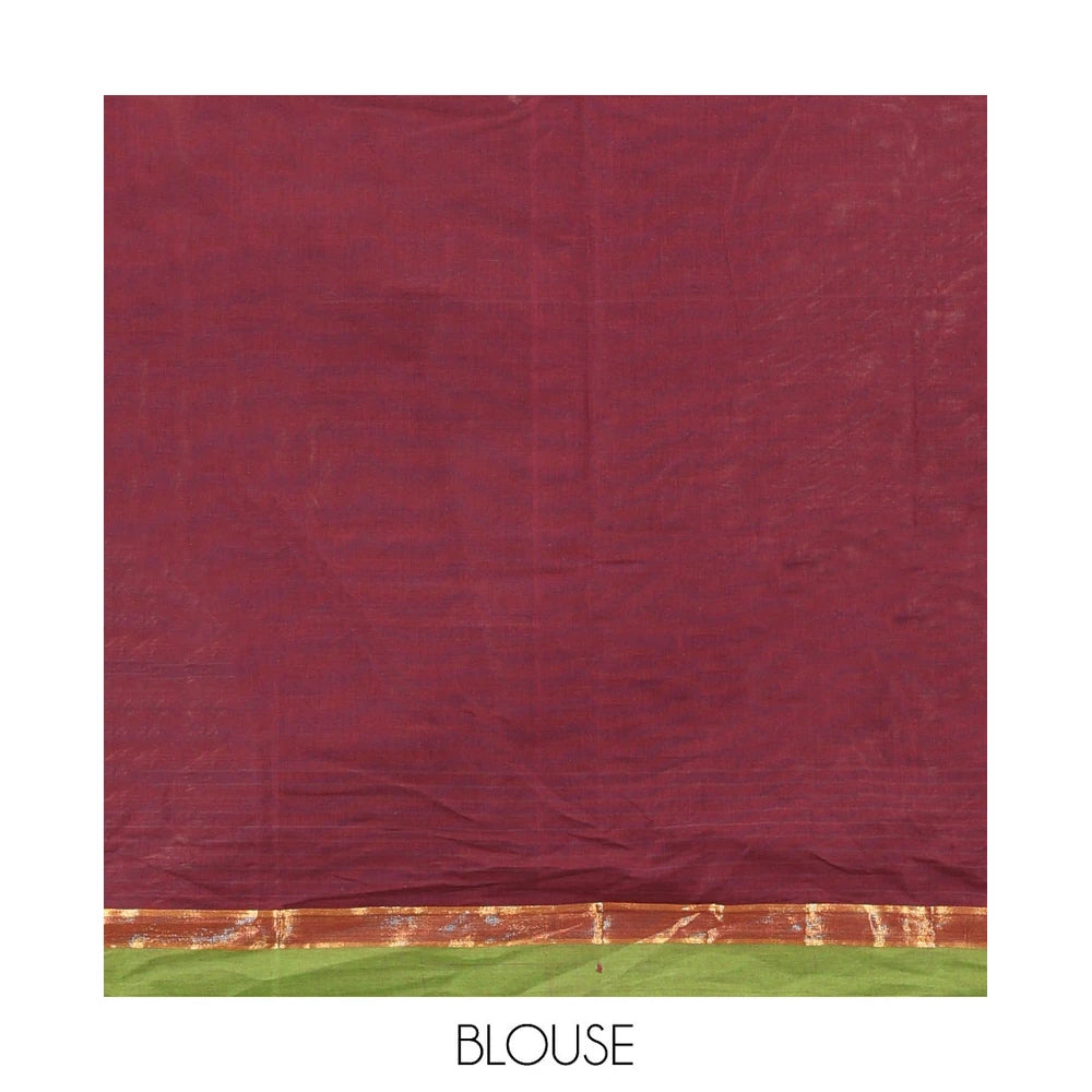 Pothys Brown Kanchi Cotton Saree, Woven with Thread Buttas, a Contrast Border, Intricate Pallu, and a Matching Blouse