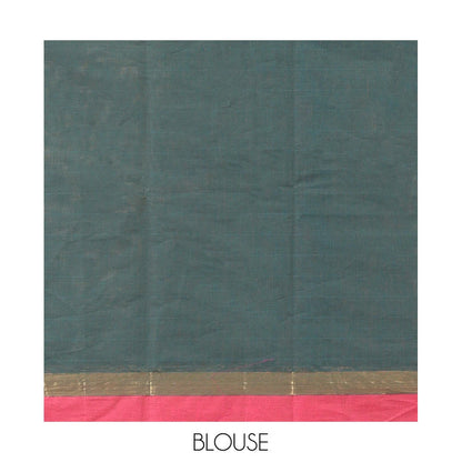 Pothys Green Kanchi Cotton Saree, Woven with Thread Buttas, a Contrast Border, Floral Design Pallu, and a Matching Blouse