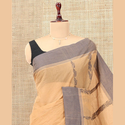 Pothys Sandal Kanchi Cotton Saree, Woven with Floral Designs, a Contrast Border, Paisley Pallu, and a Matching Blouse