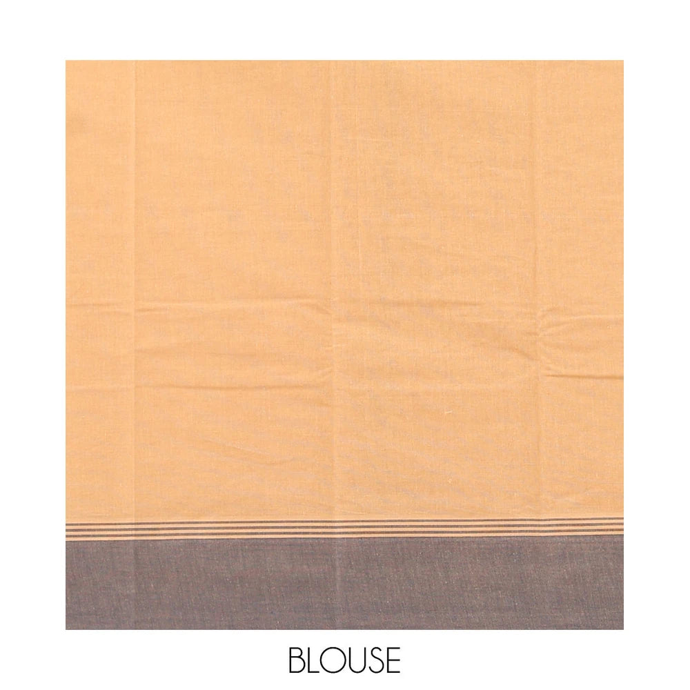 Pothys Sandal Kanchi Cotton Saree, Woven with Floral Designs, a Contrast Border, Paisley Pallu, and a Matching Blouse
