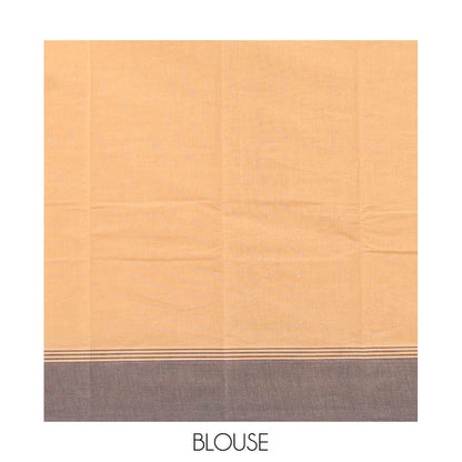 Pothys Sandal Kanchi Cotton Saree, Woven with Floral Designs, a Contrast Border, Paisley Pallu, and a Matching Blouse