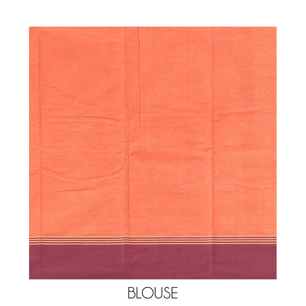 Pothys Orange Kanchi Cotton Saree, Woven with Floral Designs, a Contrast Border, Paisley Pallu, and a Matching Blouse