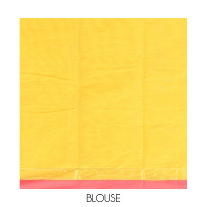 Pothys Yellow Kanchi Cotton Saree, Woven with Thread Buttas, a Contrast Border, Pallu of Floral and Animal Design, and a Matching Blouse