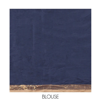Pothys Navy Blue Blue Kanchi Cotton Saree, Woven with Thread Buttas, a Contrast Border, Pallu of Intricate Design, and a Matching Blouse
