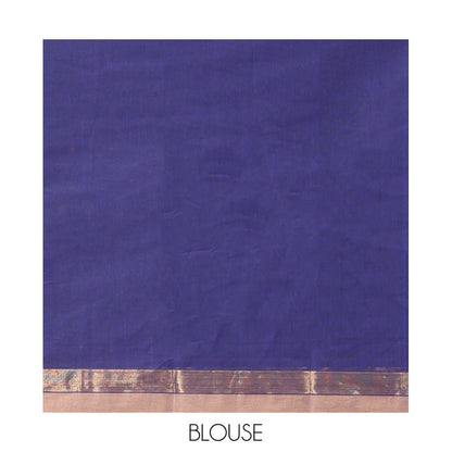 Pothys Ink Blue Kanchi Cotton Saree, Woven with Thread Buttas, a Contrast Border, Pallu of Intricate Design, and a Matching Blouse