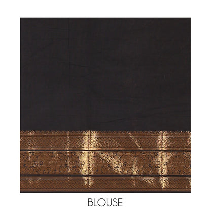Pothys Black Zari Striped Chettinad Cotton Saree, a Traditional Zari Border, Grand Pallu, and a Matching Blouse