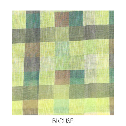 Pothys Black-Liril Green Plain Linen Cotton Saree, a Contrast Checked Border, Checked Pallu, and a Contrast Blouse