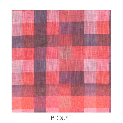 Pothys Black-Red Plain Linen Cotton Saree, a Contrast Checked Border, Checked Pallu, and a Contrast Blouse