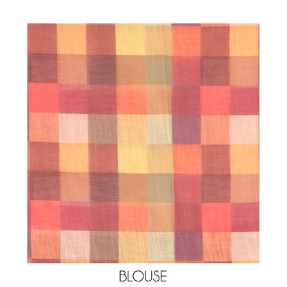 Pothys Cream-Yellow Plain Handloom Cotton Saree, a Contrast Checked Border, Checked Pallu, and a Contrast Blouse