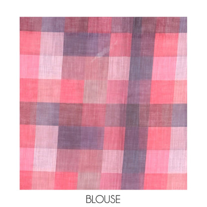 Pothys Cream-Pink Plain Handloom Cotton Saree, a Contrast Checked Border, Checked Pallu, and a Contrast Blouse
