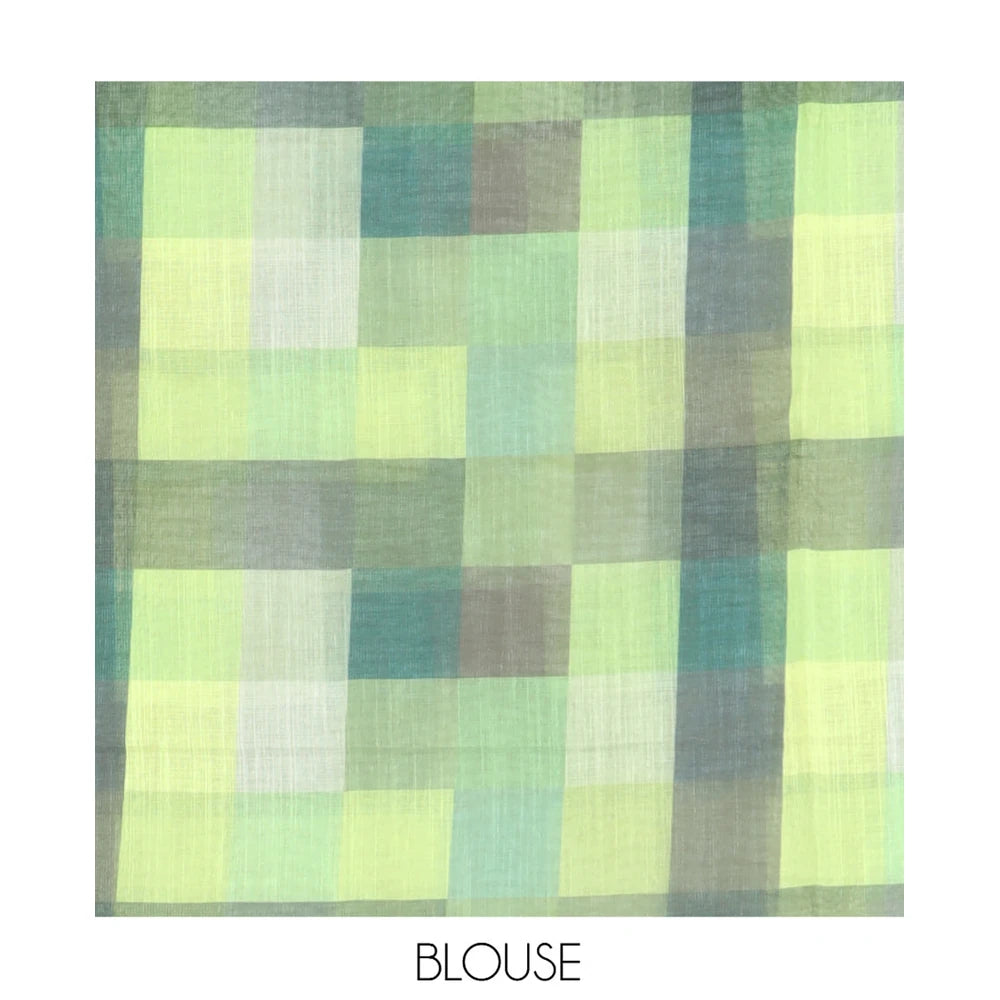Pothys Cream-Green Plain Handloom Cotton Saree, a Contrast Checked Border, Checked Pallu, and a Contrast Blouse
