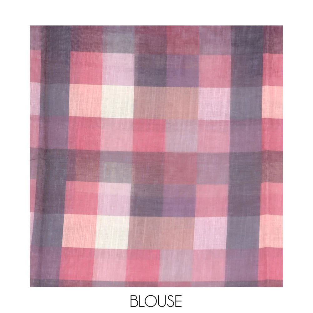 Pothys Cream-Brown Plain Handloom Cotton Saree, a Contrast Checked Border, Checked Pallu, and a Contrast Blouse