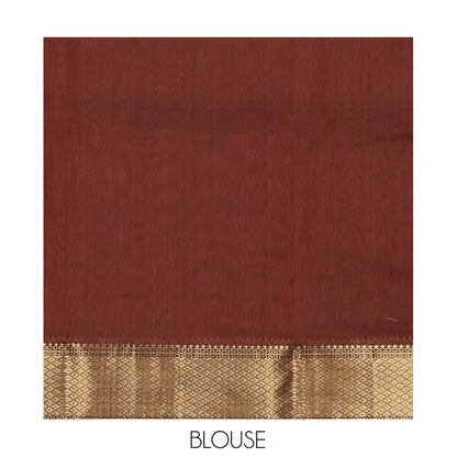 Pothys Brown Maheshwari Cotton Saree, Accentuated with Buttas, Highlighted by a Traditional Zari Border, Zari Gleamed Up Pallu, and a Matching Blouse
