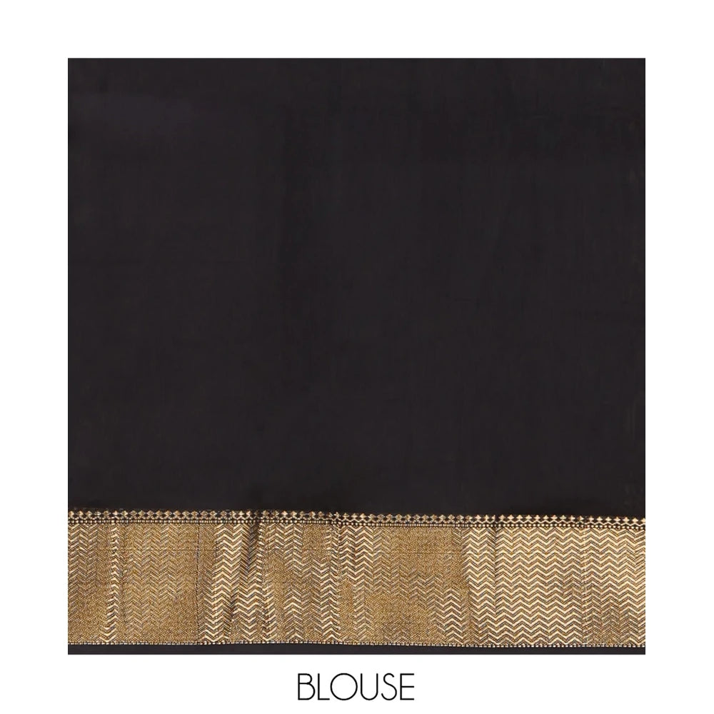 Pothys Grey Maheshwari Cotton Saree, Embellished with Buttas, Highlighted by a Traditional Zari Border, Pallu Gleamed Up with Zari Buttas, and a Contrast Blouse