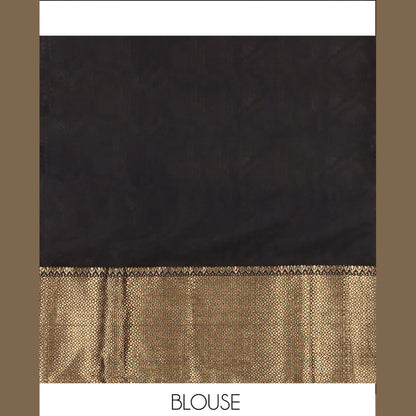 Pothys Grey Maheshwari Cotton Saree, Adorned with Buttas, Highlighted by a Traditional Zari Border, Pallu Gleamed Up with Zari Buttas, and a Contrast Blouse