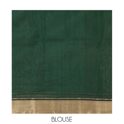 Pothys Green Maheshwari Cotton Saree, Elevated with Buttas, Highlighted by a Traditional Zari Border, Pallu of Paisleys, and a Matching Blouse