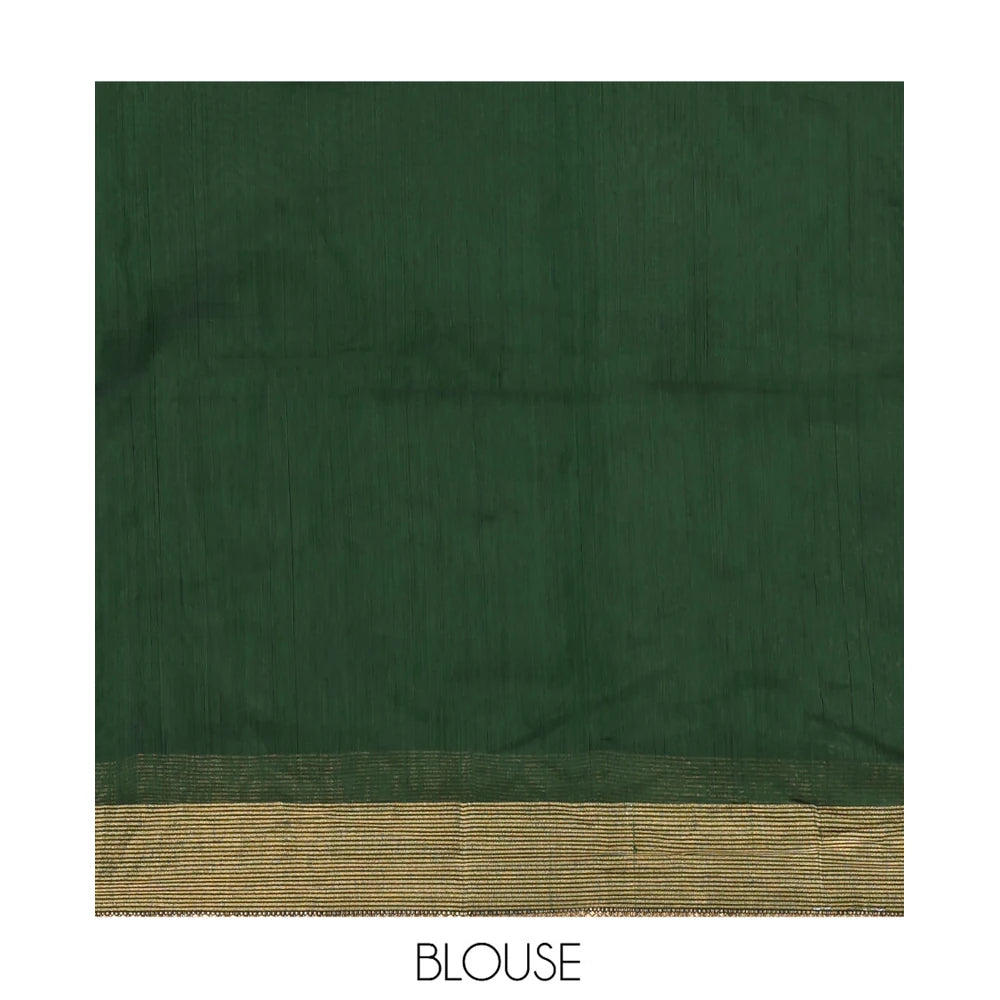 Pothys Green Maheshwari Cotton Saree, Accentuated with Buttas, a Contrast Traditional Zari Border, Gleaming Zari Woven Pallu, and a Matching Blouse