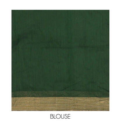 Pothys Green Maheshwari Cotton Saree, Accentuated with Buttas, a Contrast Traditional Zari Border, Gleaming Zari Woven Pallu, and a Matching Blouse