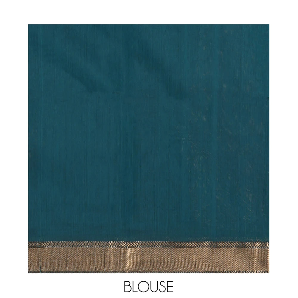 Pothys Blue Maheshwari Cotton Saree, Accentuated with Zari Design, Highlighted by a Traditional Zari Border, Gleaming Zari Woven Pallu, and a Matching Blouse