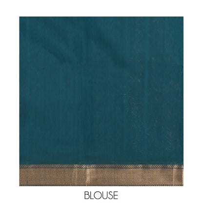 Pothys Blue Maheshwari Cotton Saree, Accentuated with Zari Design, Highlighted by a Traditional Zari Border, Gleaming Zari Woven Pallu, and a Matching Blouse