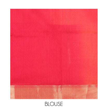 Pothys Pink Maheshwari Cotton Saree, Embellished with Buttas, Highlighted by a Traditional Zari Border, Zari Gleamed Up Pallu, and Matching Blouse