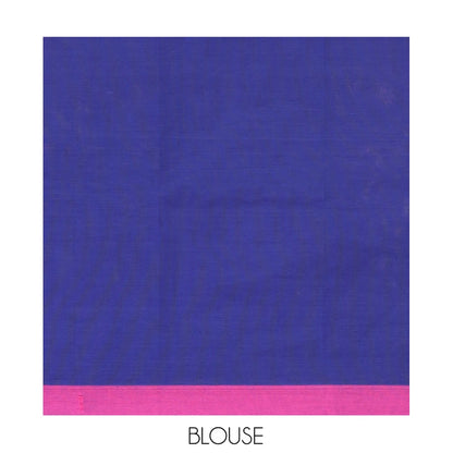 Pothys Navy Blue Blue Chettinad Cotton Saree, Subtly Sparkled with Thread Buttas, a Contrast Border, Pallu of Stripes and Buttas, a Matching Blouse