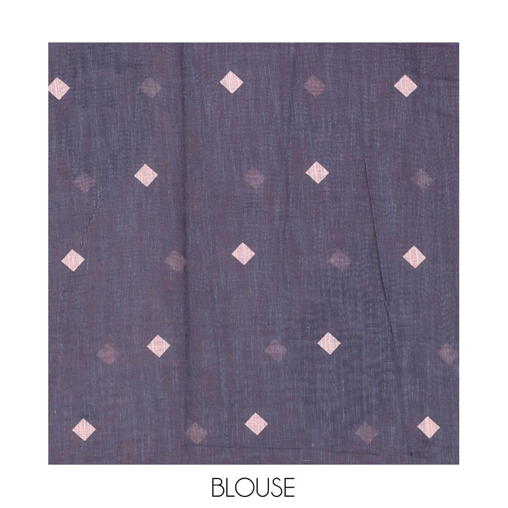 Pothys Borderless Peach Linen Cotton Saree, Elevated with Face Print, Contrast Pallu of Chevron Stripes and Face Print, a Contrast Blouse