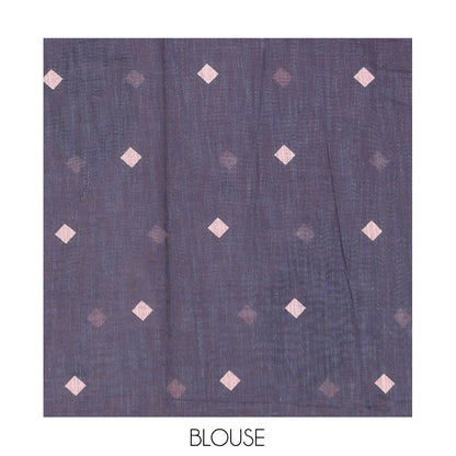 Pothys Borderless Peach Linen Cotton Saree, Elevated with Face Print, Contrast Pallu of Chevron Stripes and Face Print, a Contrast Blouse