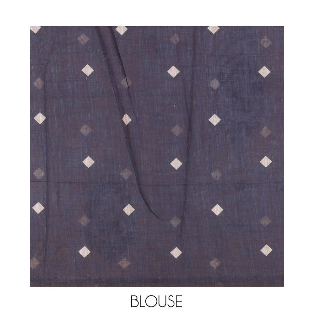 Pothys Borderless Chikoo Linen Cotton Saree Showcasing Face Print, Contrast Pallu of Chevron Stripes and Face Print, a Contrast Blouse