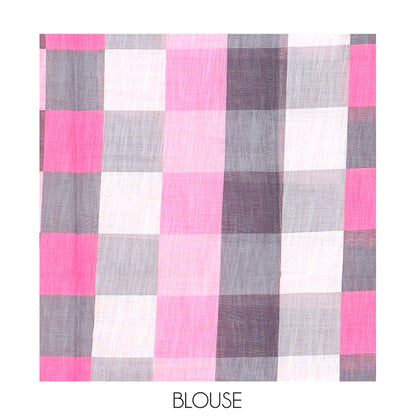 Pothys Borderless Rani Pink Linen Cotton Saree, Mesmerised with Polka Dots, a Contrast Checked Pallu, Contrast Blouse