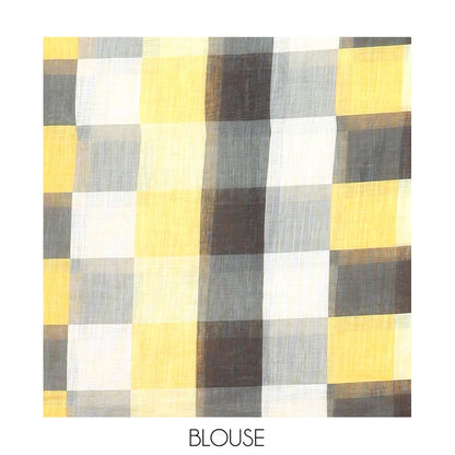 Pothys Borderless Yellow Linen Cotton Saree, Mesmerised with Polka Dots, a Contrast Checked Pallu, Contrast Blouse