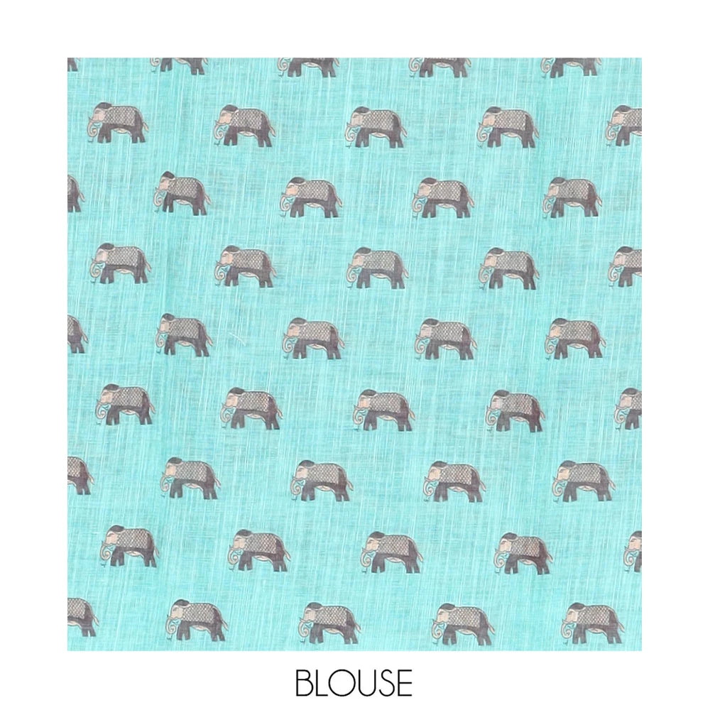 Pothys Brown Linen Cotton Saree Features Polka Dots, a Contrast One-sided Elephant Motif Border, Elephant Motif Pallu, Contrast Blouse