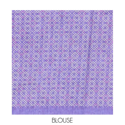 Pothys Violet Linen Cotton Saree, Bedecked with Floral and Deer Motifs Print, a Contrast Border, Striped Pallu, Contrast Blouse